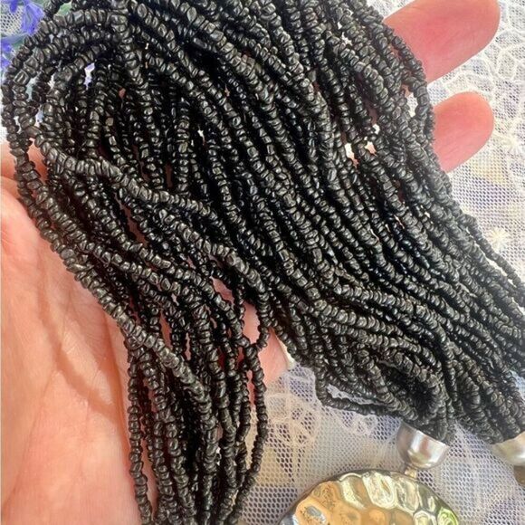 Vintage Multi-strand Tibetan/Nepalese Black Onyx Stone Bead Necklace - Picture 5 of 12